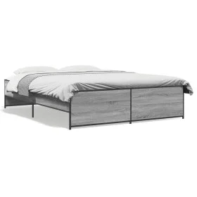 Sonoma-graues Metall-Holzwerkstoff-Bettgestell, 140 x 200 cm von vidaXL, Betten und Lattenroste - Ref: Foro24-3279890, Preis:...