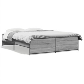 Sonoma gray metal engineered wood bed frame 140x200 cm by vidaXL, Beds and slatted bases - Ref: Foro24-3279890, Price: 143,99...