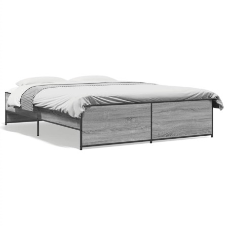 Sonoma-graues Metall-Holzwerkstoff-Bettgestell, 140 x 200 cm von vidaXL, Betten und Lattenroste - Ref: Foro24-3279890, Preis:...