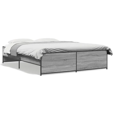 Sonoma gray metal engineered wood bed frame 140x200 cm by vidaXL, Beds and slatted bases - Ref: Foro24-3279890, Price: 142,26...