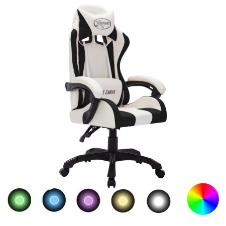 Gaming-Stuhl mit RGB-LED-Lichtern aus schwarzem und weißem Kunstleder von vidaXL, Bürostühle - Ref: Foro24-288005, Preis: 194...
