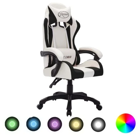 Gaming-Stuhl mit RGB-LED-Lichtern aus schwarzem und weißem Kunstleder von vidaXL, Bürostühle - Ref: Foro24-288005, Preis: 206...