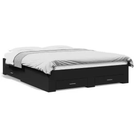 Black engineered wood bed with drawers 140x200 cm by vidaXL, Beds and slatted bases - Ref: Foro24-3280385, Price: 175,67 €, D...