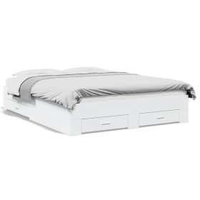 White engineered wood bed frame with drawers 160x200 cm by vidaXL, Beds and slatted bases - Ref: Foro24-3280370, Price: 178,2...