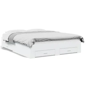 White engineered wood bed frame with drawers 160x200 cm by vidaXL, Beds and slatted bases - Ref: Foro24-3280370, Price: 177,0...