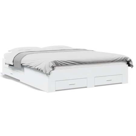 White engineered wood bed frame with drawers 160x200 cm by vidaXL, Beds and slatted bases - Ref: Foro24-3280370, Price: 178,2...