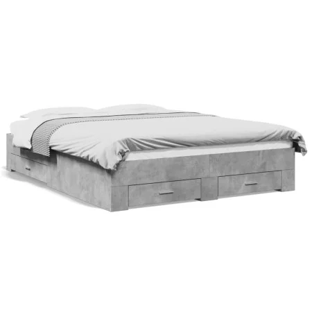 Concrete gray engineered wood bed with drawers 140x200 cm by vidaXL, Beds and slatted bases - Ref: Foro24-3280387, Price: 163...