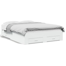 White engineered wood bed with drawers 120x200 cm by vidaXL, Beds and slatted bases - Ref: Foro24-3280391, Price: 168,90 €, D...