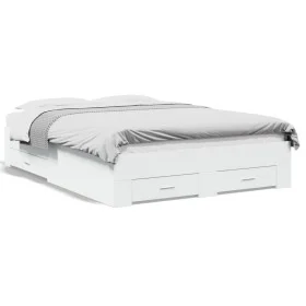 White engineered wood bed with drawers 120x200 cm by vidaXL, Beds and slatted bases - Ref: Foro24-3280391, Price: 167,43 €, D...