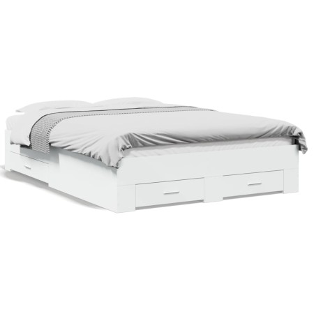 White engineered wood bed with drawers 120x200 cm by vidaXL, Beds and slatted bases - Ref: Foro24-3280391, Price: 168,90 €, D...