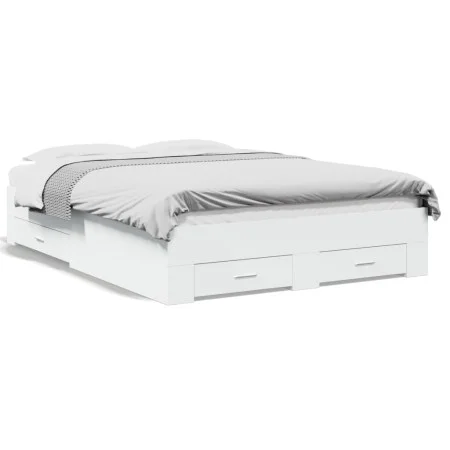 White engineered wood bed with drawers 140x190 cm by vidaXL, Beds and slatted bases - Ref: Foro24-3280398, Price: 183,36 €, D...
