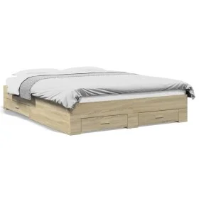 Sonoma oak engineered wood bed with drawers 160x200 cm by vidaXL, Beds and slatted bases - Ref: Foro24-3280372, Price: 157,54...