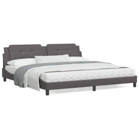 Estructura de cama con cabecero cuero sintético gris 200x200 cm