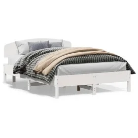 Bed frame with white pine wood headboard 160x200 cm by vidaXL, Beds and slatted bases - Ref: Foro24-3207202, Price: 204,08 €,...