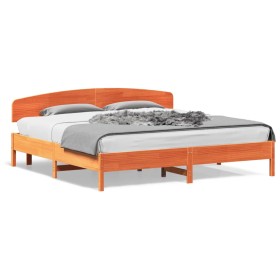 Estructura cama con cabecero madera pino marrón cera 180x200 cm