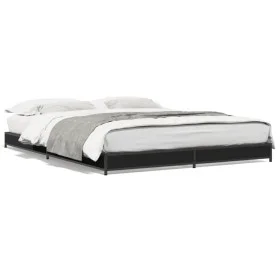Engineered wood and black metal bed frame 150x200cm by vidaXL, Beds and slatted bases - Ref: Foro24-845141, Price: 96,32 €, D...