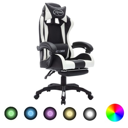 Gaming-Stuhl mit RGB-LED-Lichtern aus schwarzem und weißem Kunstleder von vidaXL, Bürostühle - Ref: Foro24-288011, Preis: 201...