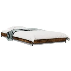 Engineered wood bed frame metal smoke oak 75x190 cm by vidaXL, Beds and slatted bases - Ref: Foro24-845188, Price: 53,39 €, D...
