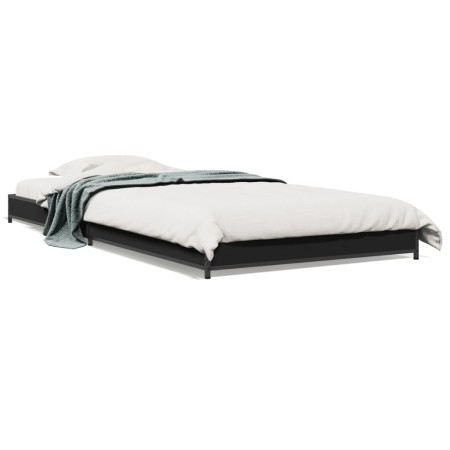 Engineered wood and black metal bed frame 90x200 cm by vidaXL, Beds and slatted bases - Ref: Foro24-845176, Price: 71,21 €, D...