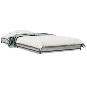 Sonoma gray metal engineered wood bed frame 100x200 cm by vidaXL, Beds and slatted bases - Ref: Foro24-845174, Price: 58,37 €...