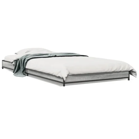 Sonoma gray metal engineered wood bed frame 100x200 cm by vidaXL, Beds and slatted bases - Ref: Foro24-845174, Price: 58,37 €...