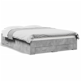 Concrete gray engineered wood bed with drawers 135x190 cm by vidaXL, Beds and slatted bases - Ref: Foro24-3280408, Price: 186...