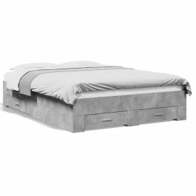 Concrete gray engineered wood bed with drawers 120x190 cm by vidaXL, Beds and slatted bases - Ref: Foro24-3280415, Price: 153...