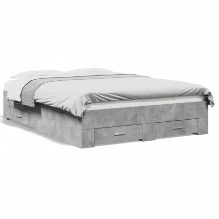 Concrete gray engineered wood bed with drawers 120x190 cm by vidaXL, Beds and slatted bases - Ref: Foro24-3280415, Price: 154...