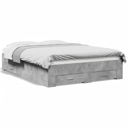 Concrete gray engineered wood bed with drawers 120x190 cm by vidaXL, Beds and slatted bases - Ref: Foro24-3280415, Price: 153...