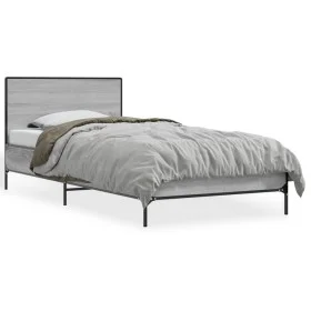 Sonoma gray metal engineered wood bed frame 90x200 cm by vidaXL, Beds and slatted bases - Ref: Foro24-845520, Price: 82,43 €,...
