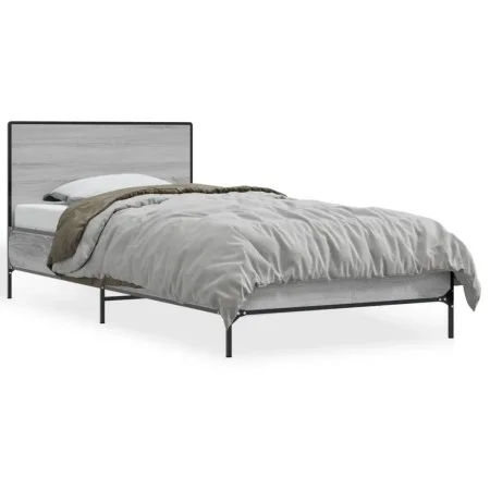 Sonoma gray metal engineered wood bed frame 90x200 cm by vidaXL, Beds and slatted bases - Ref: Foro24-845520, Price: 82,43 €,...