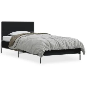 Engineered wood and black metal bed frame 90x200 cm by vidaXL, Beds and slatted bases - Ref: Foro24-845517, Price: 81,74 €, D...