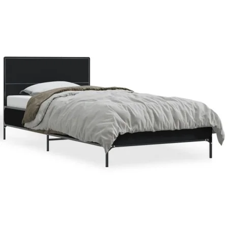 Engineered wood and black metal bed frame 90x200 cm by vidaXL, Beds and slatted bases - Ref: Foro24-845517, Price: 81,74 €, D...