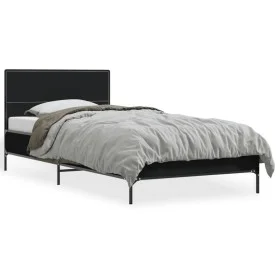 Black engineered wood and metal bed frame 75x190 cm by vidaXL, Beds and slatted bases - Ref: Foro24-845557, Price: 93,46 €, D...