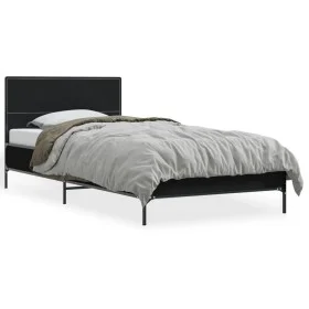 Engineered wood and black metal bed frame 100x200 cm by vidaXL, Beds and slatted bases - Ref: Foro24-845522, Price: 83,79 €, ...