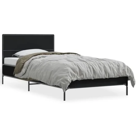 Engineered wood and black metal bed frame 100x200 cm by vidaXL, Beds and slatted bases - Ref: Foro24-845522, Price: 75,41 €, ...