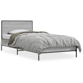 Sonoma-graues Metall-Holzwerkstoff-Bettgestell, 75 x 190 cm von vidaXL, Betten und Lattenroste - Ref: Foro24-845560, Preis: 7...