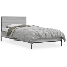 Sonoma gray metal engineered wood bed frame 75x190 cm by vidaXL, Beds and slatted bases - Ref: Foro24-845560, Price: 77,02 €,...