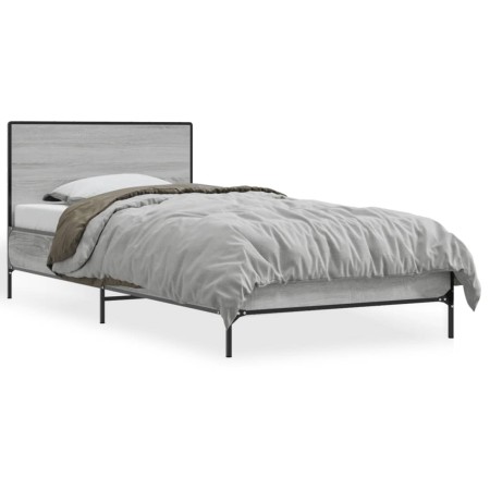Estructura cama madera ingeniería metal gris Sonoma 75x190 cm de vidaXL, Camas y somieres - Ref: Foro24-845560, Precio: 77,77...