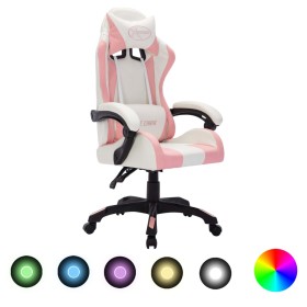 Silla gaming con luces LED RGB cuero sintético rosa y negro