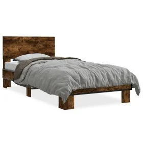 Engineered wood bed frame metal smoked oak 90x190 cm by vidaXL, Beds and slatted bases - Ref: Foro24-845819, Price: 88,31 €, ...