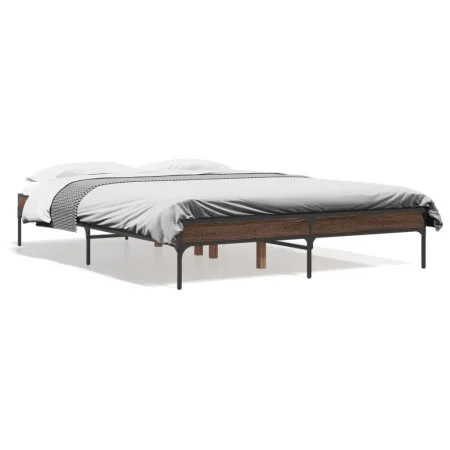 Oak brown metal engineered wood bed frame 120x200 cm by vidaXL, Beds and slatted bases - Ref: Foro24-845025, Price: 84,13 €, ...