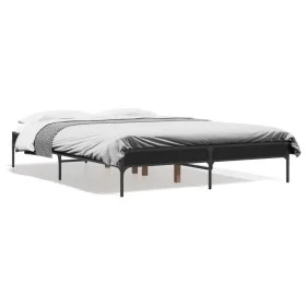 Engineered wood and black metal bed frame 120x190cm by vidaXL, Beds and slatted bases - Ref: Foro24-845046, Price: 82,58 €, D...