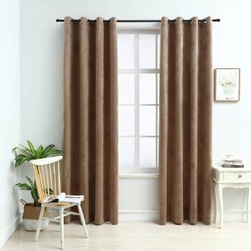 Cortinas opacas con anillas 2 uds terciopelo beige 140x225 cm Cortinas opacas con anillas 2 uds terciopelo beige 140x225 cm