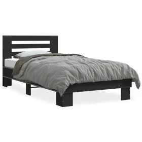 Engineered wood and black metal bed frame 100x200 cm by vidaXL, Beds and slatted bases - Ref: Foro24-845647, Price: 105,66 €,...