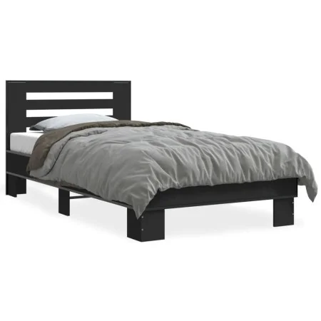 Engineered wood and black metal bed frame 100x200 cm by vidaXL, Beds and slatted bases - Ref: Foro24-845647, Price: 105,66 €,...