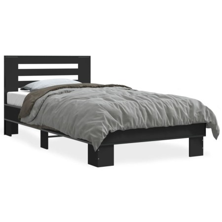 Estructura de cama madera ingeniería y metal negro 100x200 cm de vidaXL, Camas y somieres - Ref: Foro24-845647, Precio: 107,1...