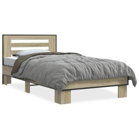 Estructura cama madera ingeniería metal roble Sonoma 75x190 cm