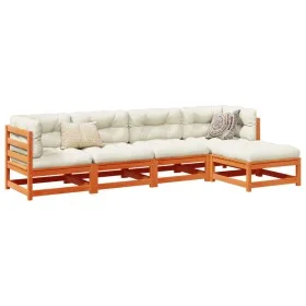 Set de sofás jardín 5 pzas con cojines madera pino marrón cera by vidaXL, Garden sets - Ref: Foro24-3299390, Price: 538,62 €,...