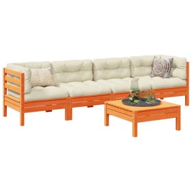Set de sofás jardín 5 pzas con cojines madera pino marrón cera